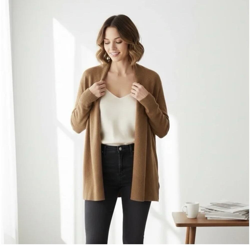 Madewell Cozy Walker Merino Wool Alpaca long Cardigan Tan Small Chic Minimalist